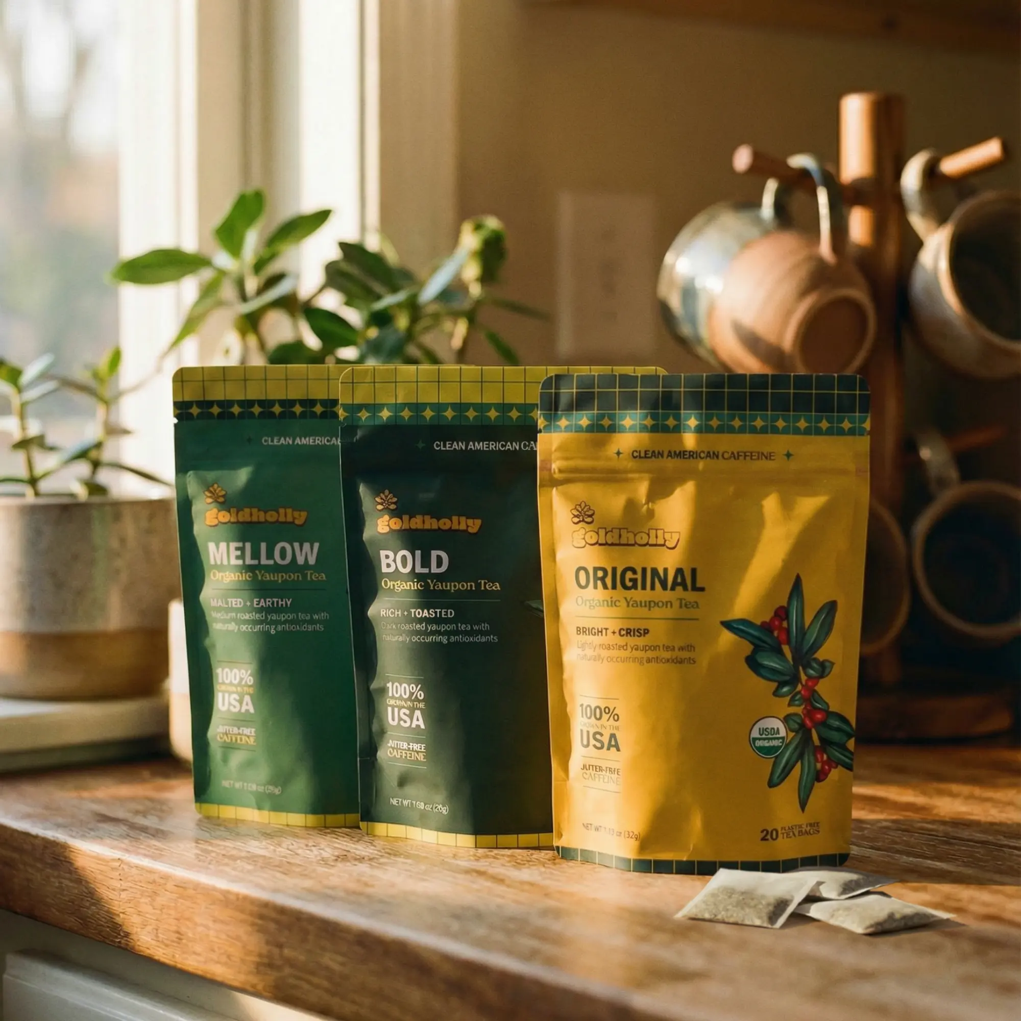 Goldholly yaupon holly clean energy tea