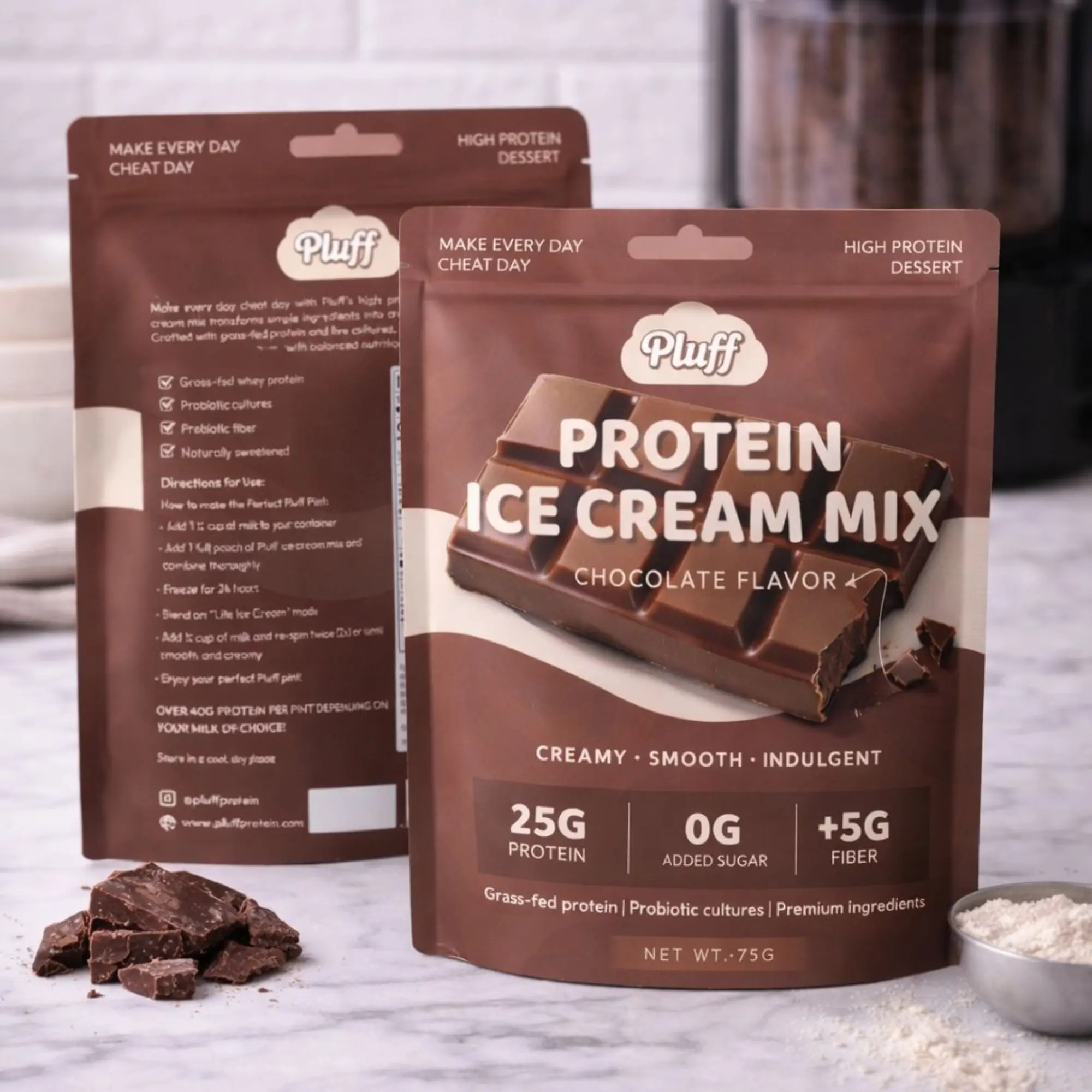 Pluff high protein mousse and ice cream mix