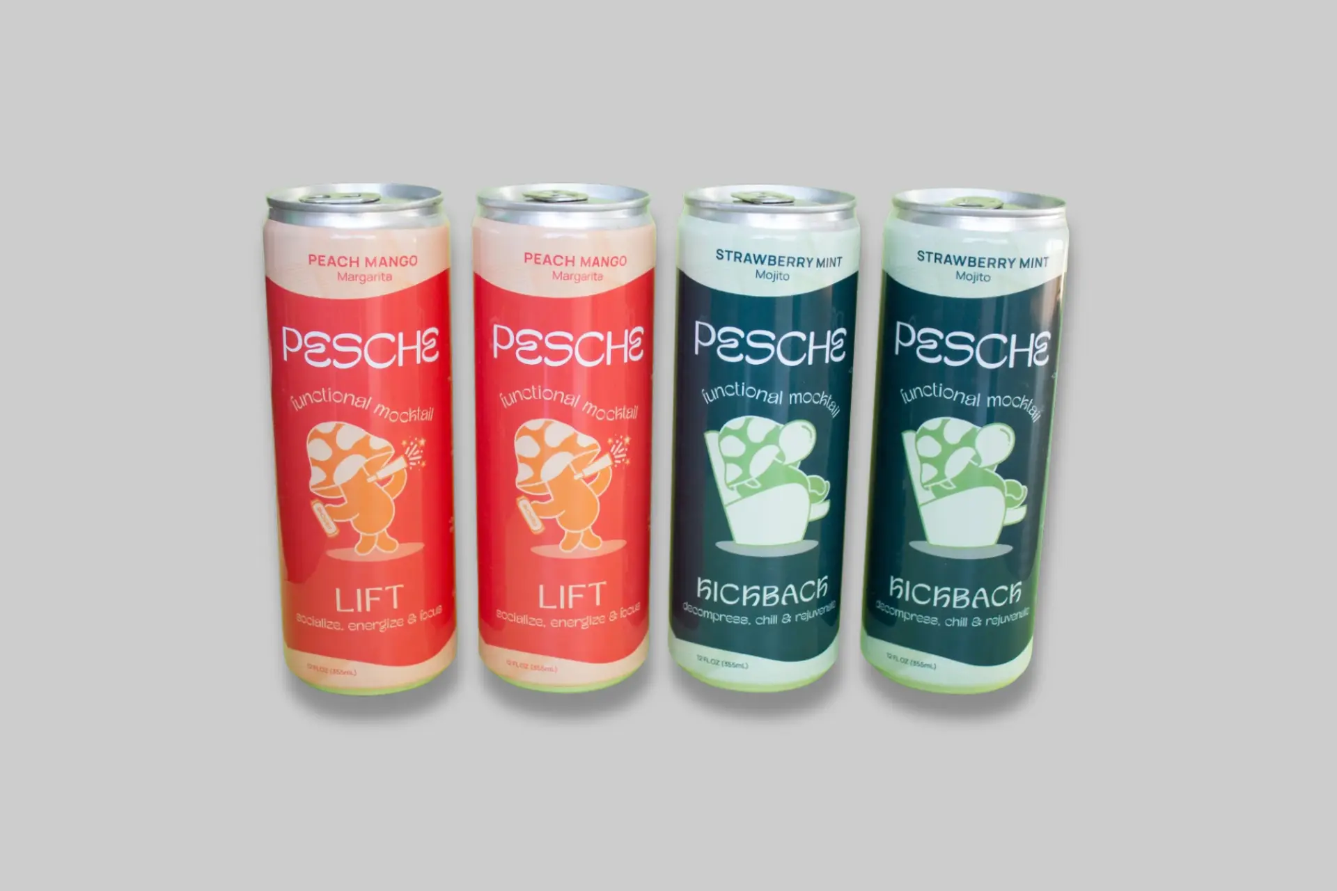 Pesche Party Pack cans in peach mango Lift and strawberry mint Kickback