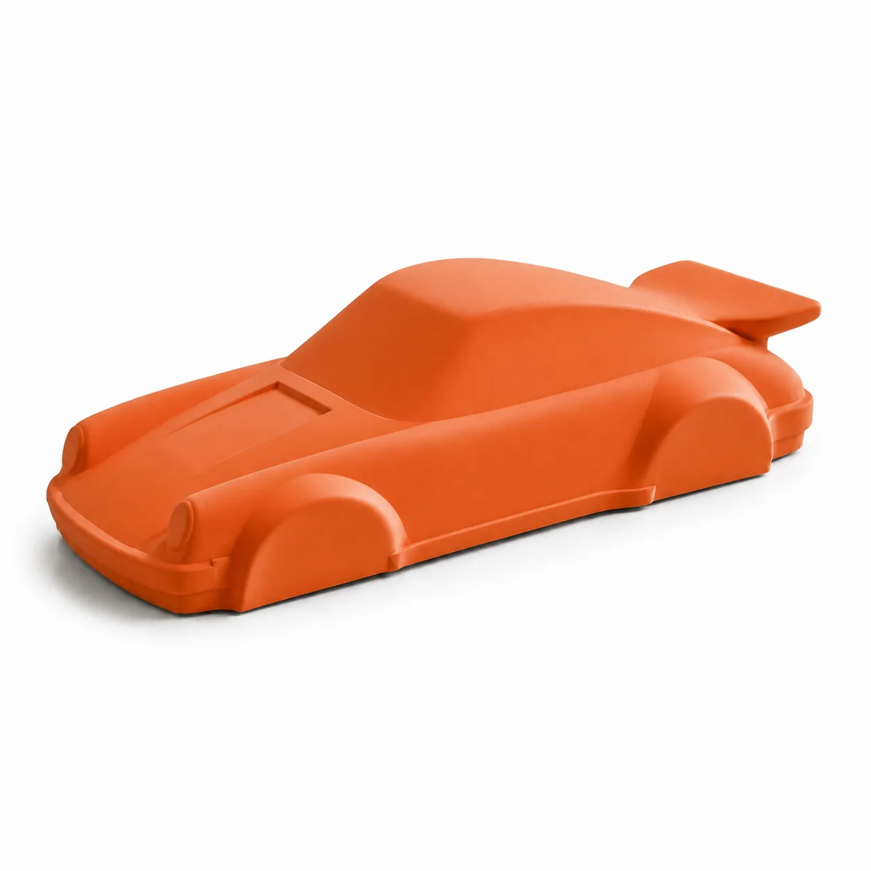 Piedra Studios hand-poured concrete Porsche 911 sculpture in Ember Orange