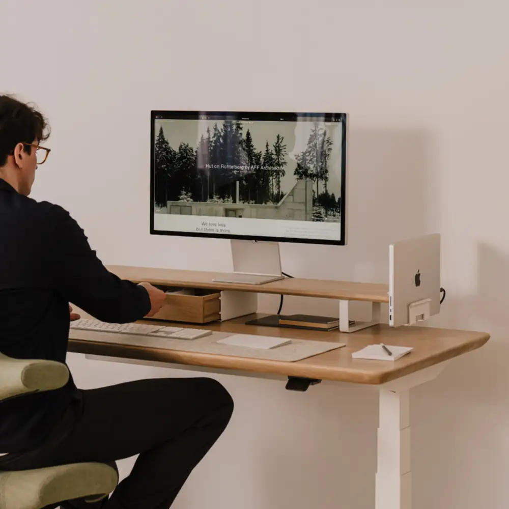 Oakywood solid wood standing desk setup